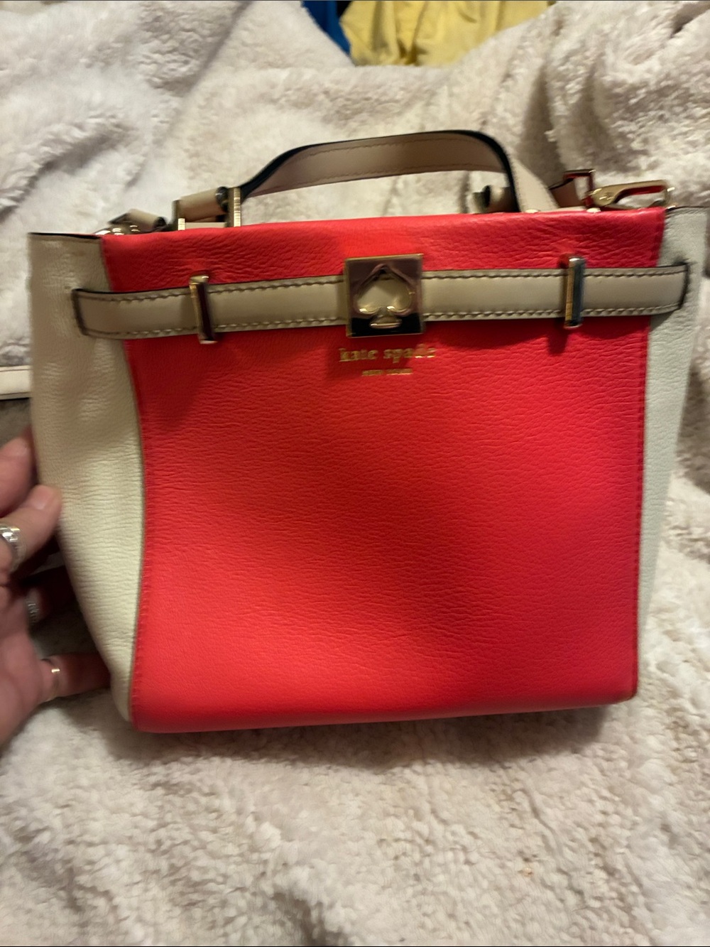 kate spade Coral and Cream Colorblock Top-Handle Satchel